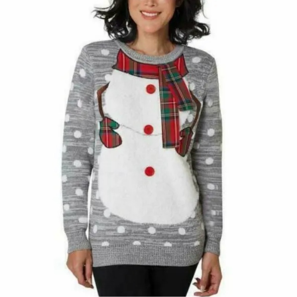 To be jolly snowman plaid polka dot ugly Christmas sweater - Picture 1 of 3
